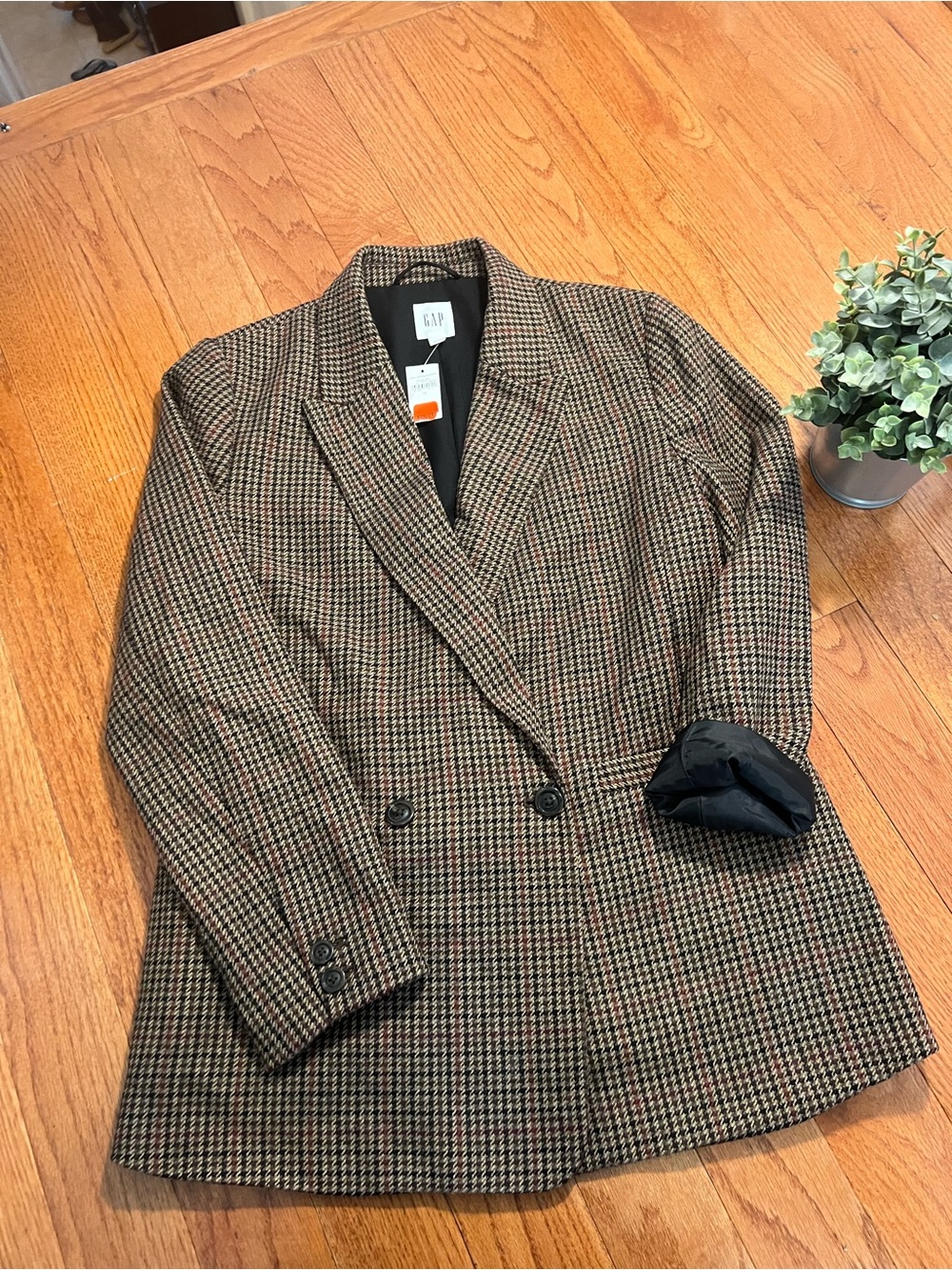 GAP Women's Houndstooth Double-Breasted Blazer - Brown/Black